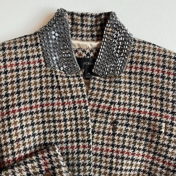 J.Crew Regent Houndstooth Jeweled Collar Wool Blazer- NWT- Size 10 - Picture 6 of 16